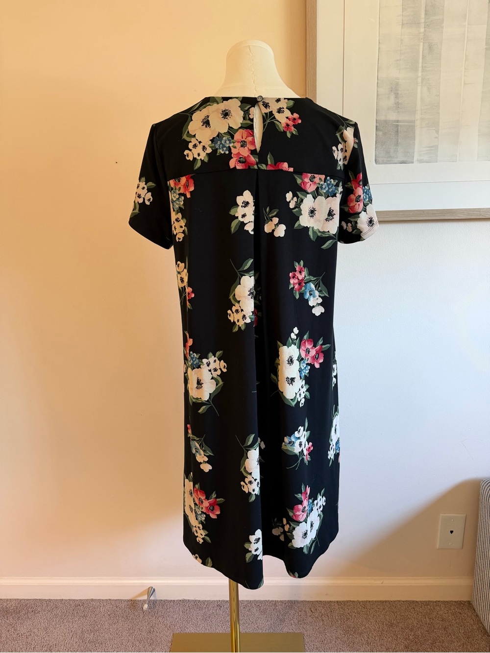 J. Jill Black Floral Midi Dress with Short Sleeves - Picture 2 of 5